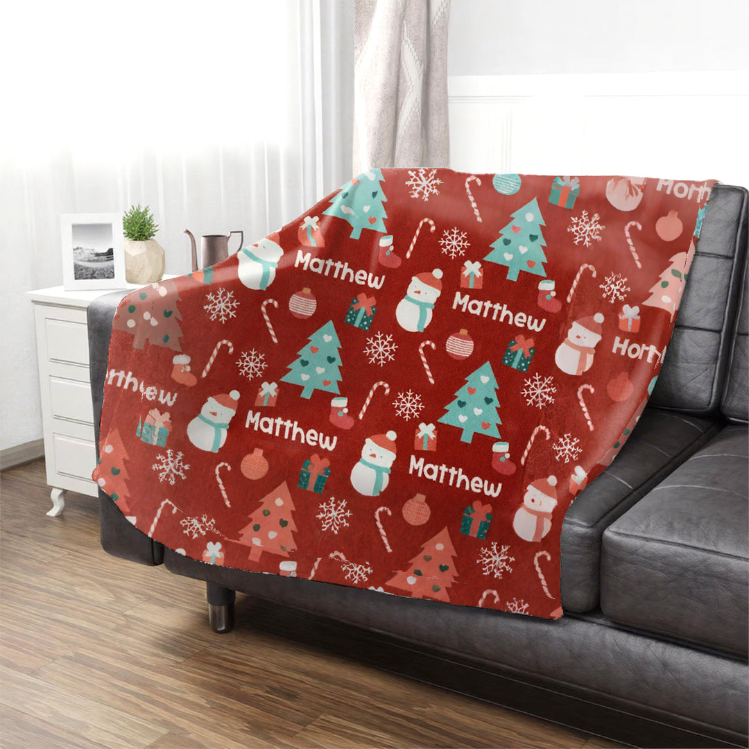 Personalized Christmas Flannel Blanket with Name for Kids Adults I SFBlanket01